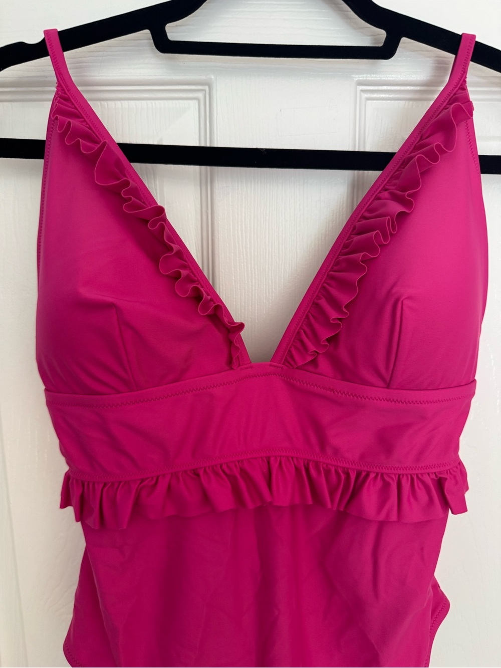 J. Crew Hot Pink Ruffle V-Neck One-Piece Swimsuit